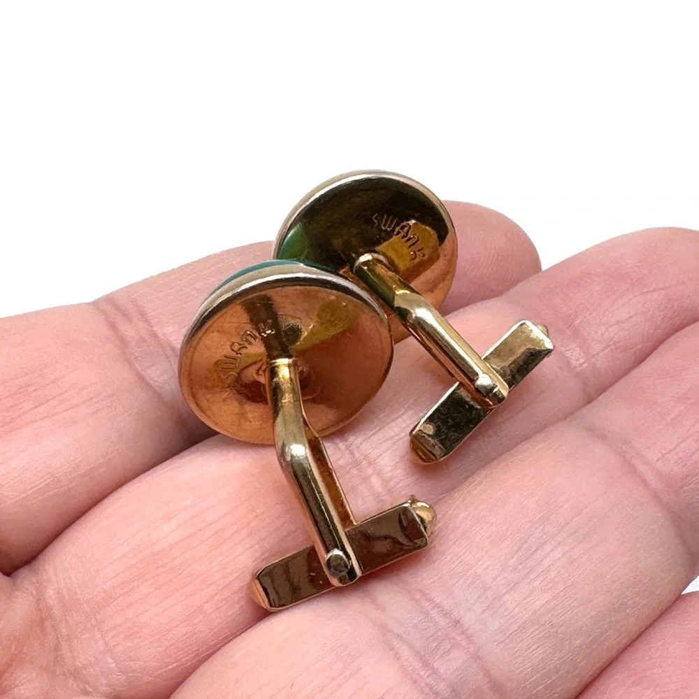SWANK Vintage Green Moonglow Lucite Dome Cuff Links in Goldtone
